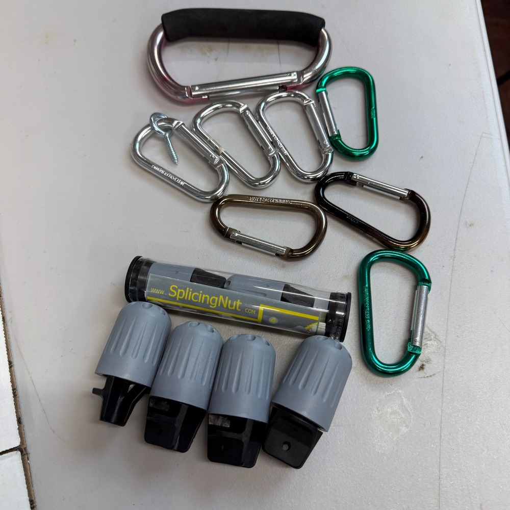 Set of 8 Multi-Size Carabiner Clips w/ Splicing Nuts for 3/16" and 3/8" Rope